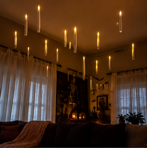 Floating candles in a living room