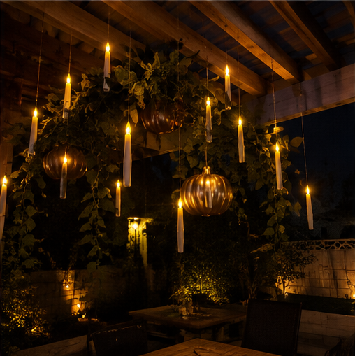 Floating candles on a patio