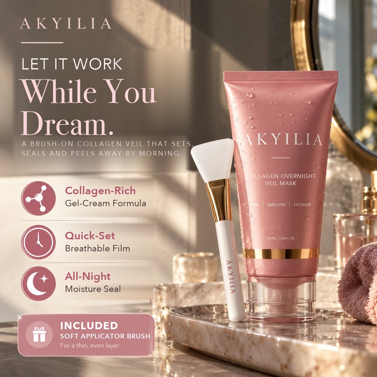 Akyilia Collagen Overnight Veil Mask with applicator brush