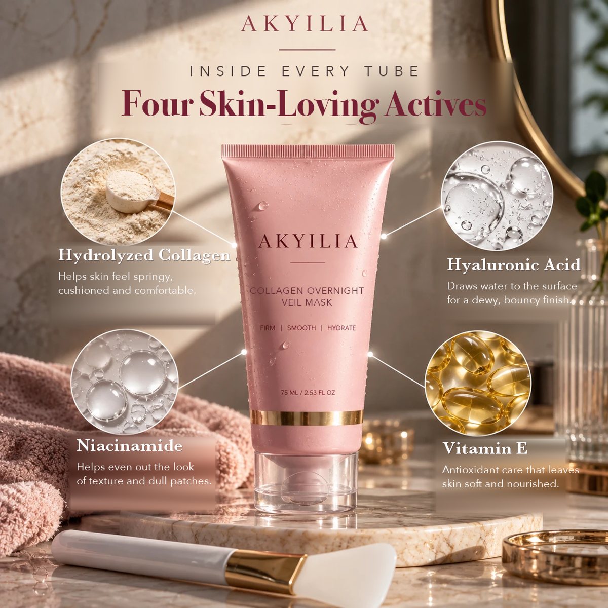 Key ingredients inside Akyilia Collagen Overnight Veil Mask
