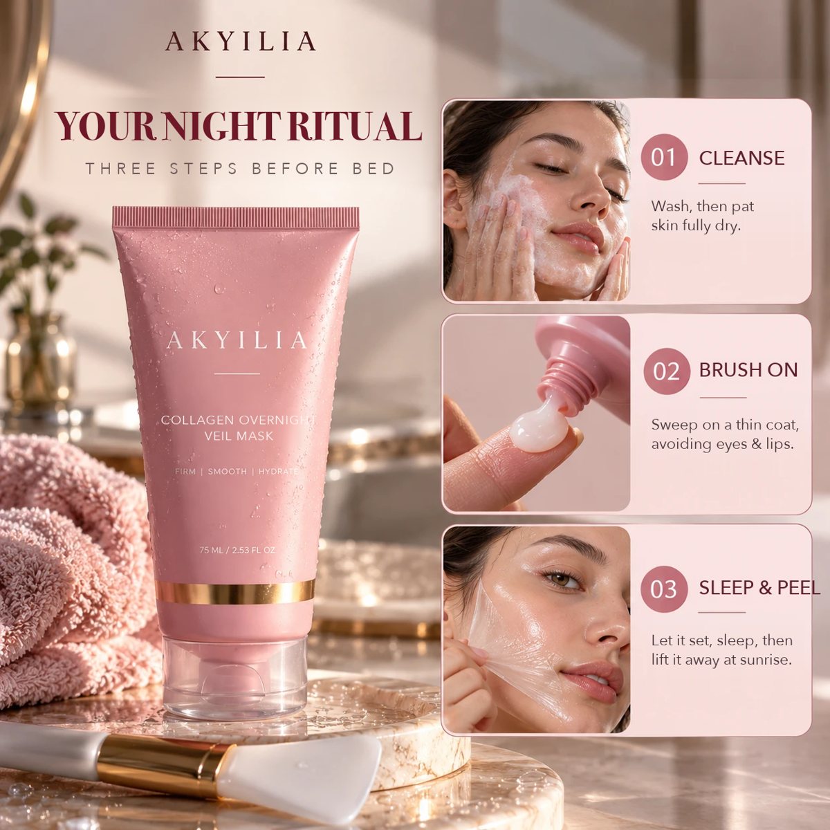 How to use Akyilia Collagen Overnight Veil Mask